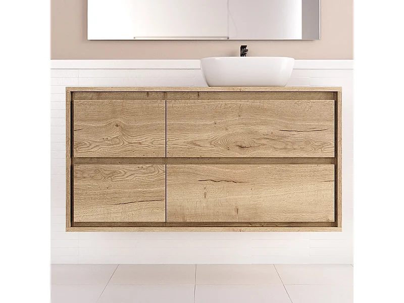 Meuble de salle de bain 120cm avec vasque à poser arrondie - 4 tiroirs - sans miroir - roble sanctuary (chêne clair) - ETIO