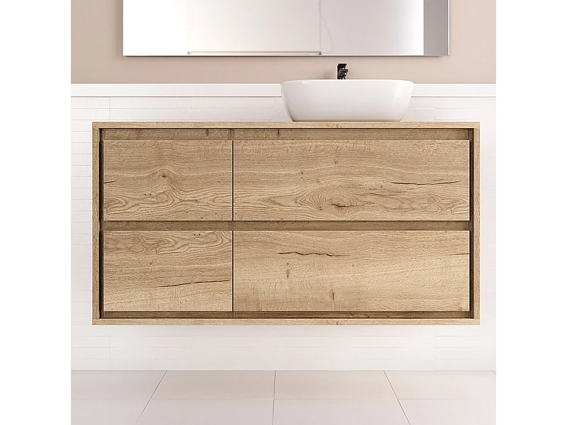 Meuble de salle de bain 120cm avec vasque à poser arrondie - 4 tiroirs - sans miroir - roble sanctuary (chêne clair) - ETIO