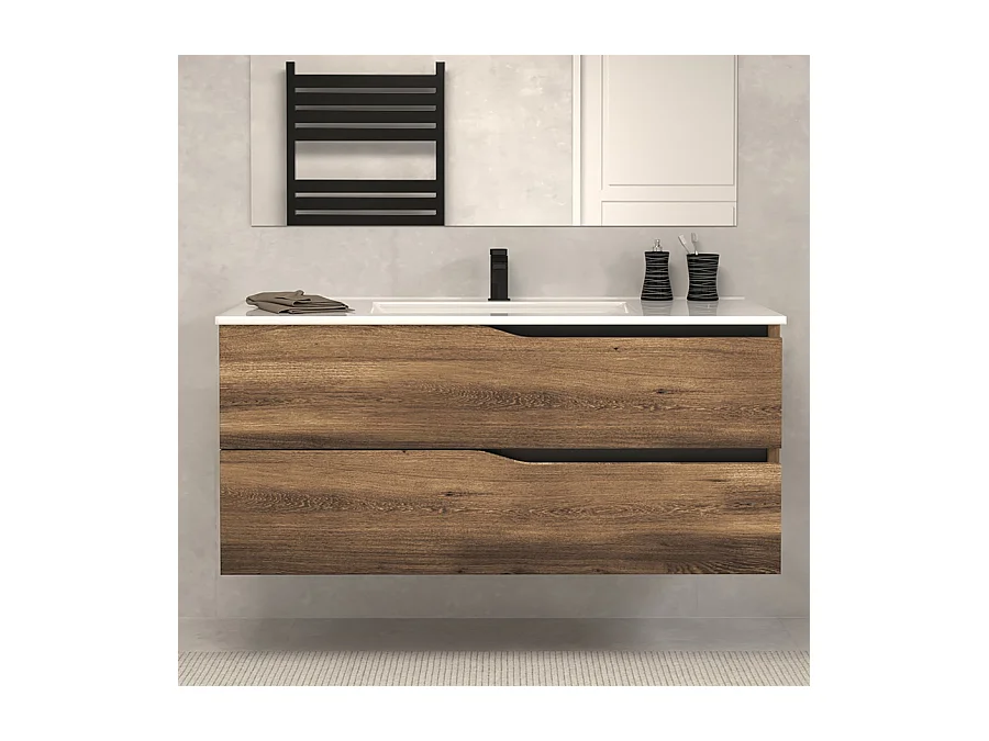 Meuble de salle de bain 120cm simple vasque - sans miroir - 2 tiroirs - tabaco (bois foncé) - LUNA