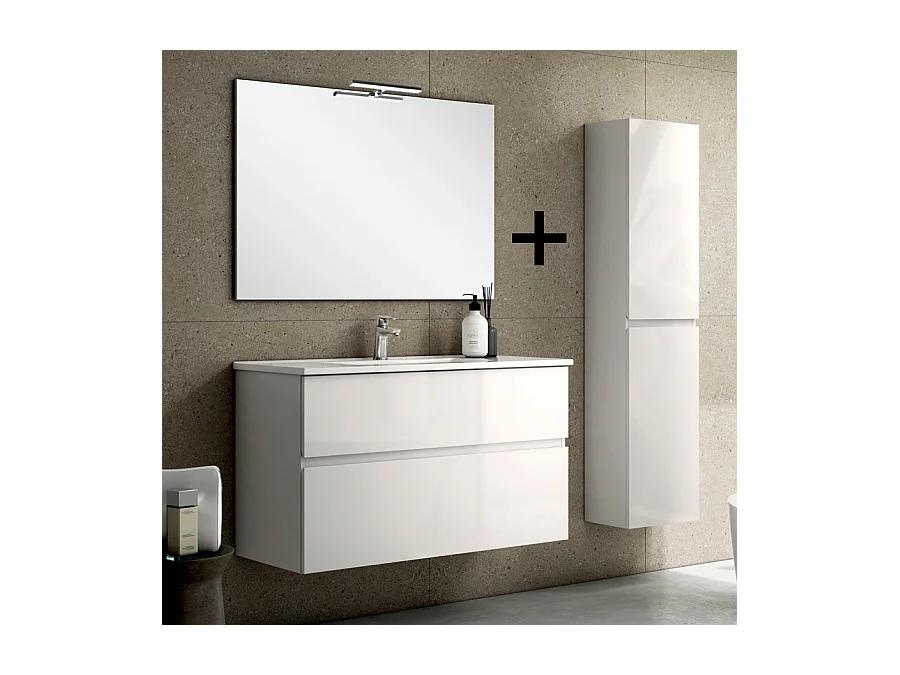 Ensemble meuble de salle de bain 80cm simple vasque + colonne de rangement MIG - blanc
