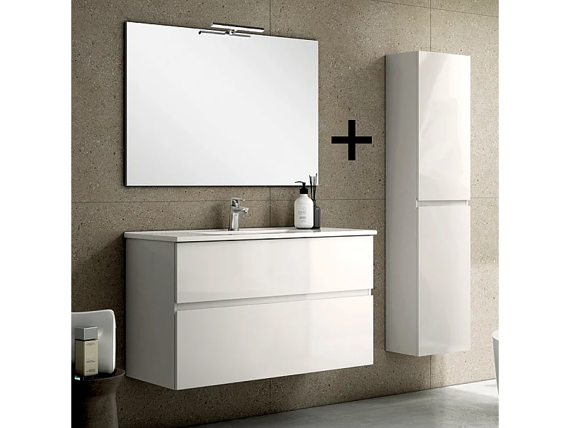 Ensemble meuble de salle de bain 80cm simple vasque + colonne de rangement MIG - blanc