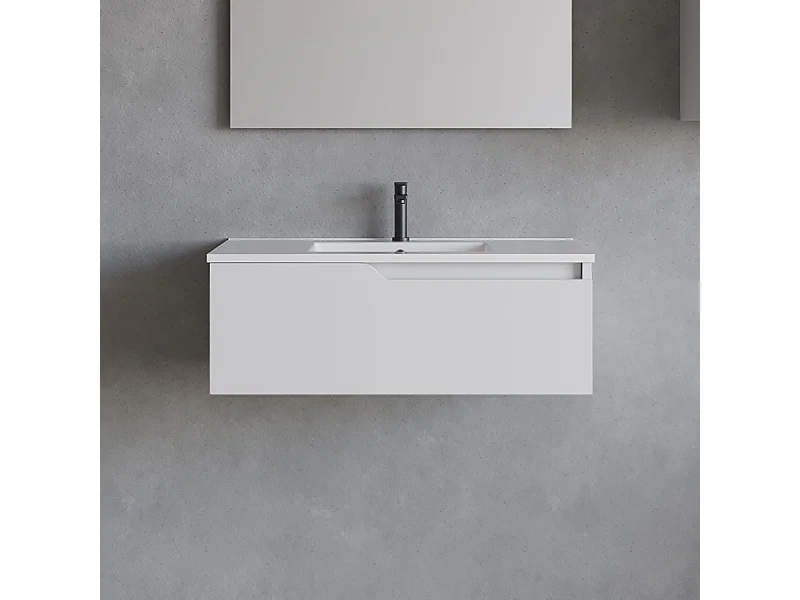 Meuble de salle de bain 80cm avec vasque à poser ronde - sans miroir - 1 tiroir - blanc - CADIX