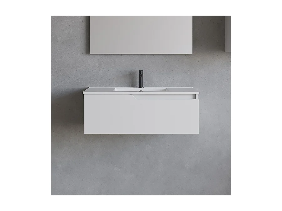 Meuble de salle de bain 80cm avec vasque à poser ronde - sans miroir - 1 tiroir - blanc - CADIX