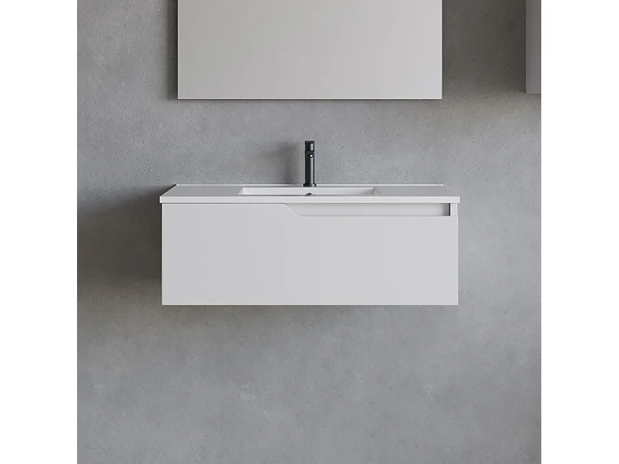 Meuble de salle de bain 80cm avec vasque à poser ronde - sans miroir - 1 tiroir - blanc - CADIX