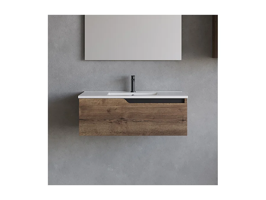 Meuble de salle de bain 80cm avec vasque à poser ronde - sans miroir - 1 tiroir - tabaco (bois foncé) - CADIX