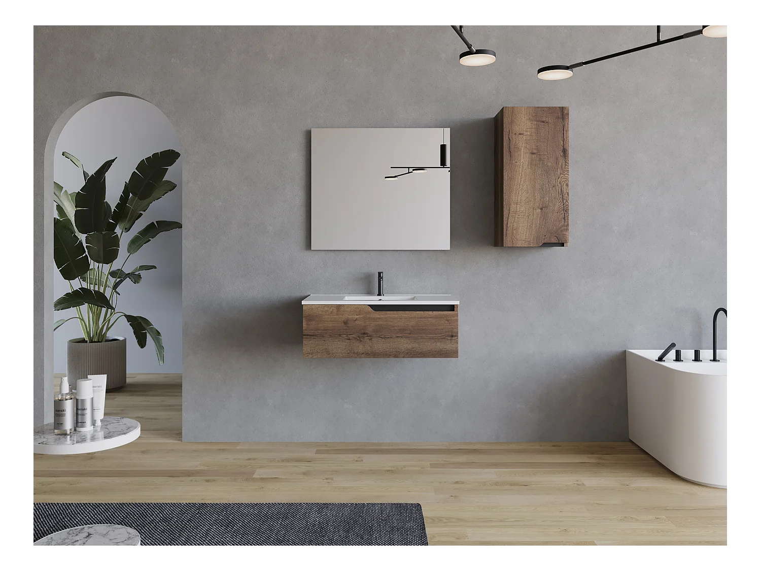 Meuble de salle de bain 80cm avec vasque à poser ronde - sans miroir - 1 tiroir - tabaco (bois foncé) - CADIX