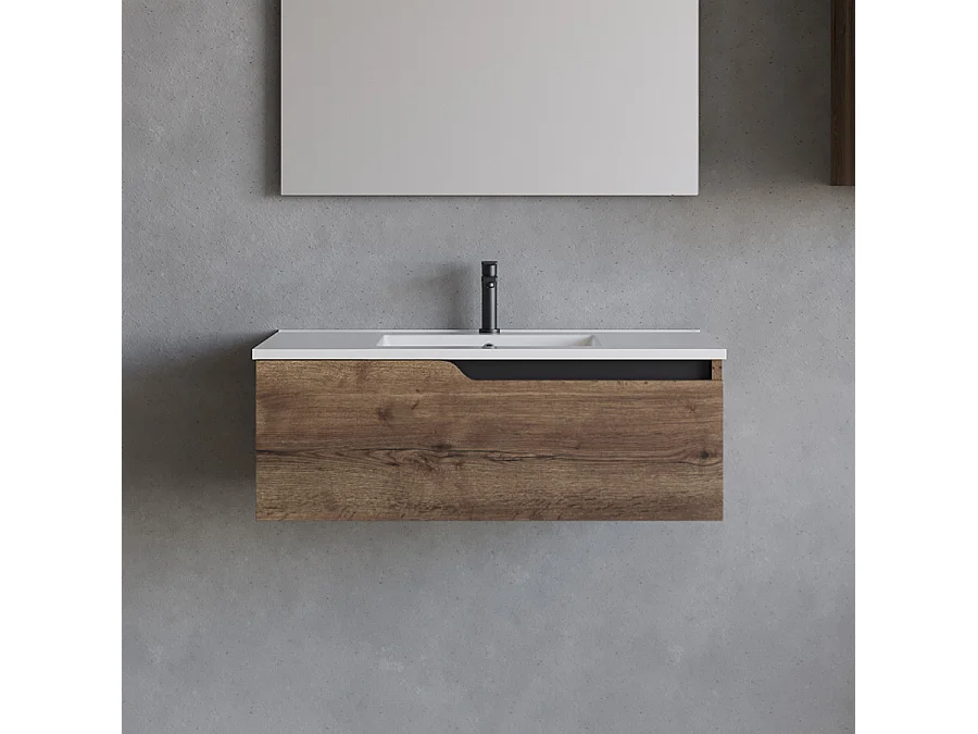 Meuble de salle de bain 80cm avec vasque à poser ronde - sans miroir - 1 tiroir - tabaco (bois foncé) - CADIX