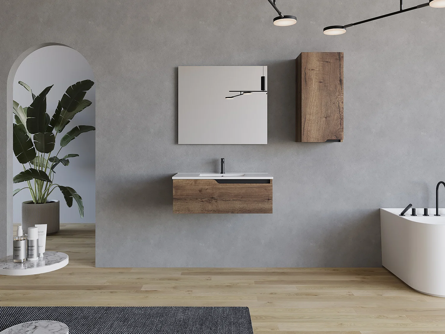 Meuble de salle de bain 80cm avec vasque à poser ronde - sans miroir - 1 tiroir - tabaco (bois foncé) - CADIX