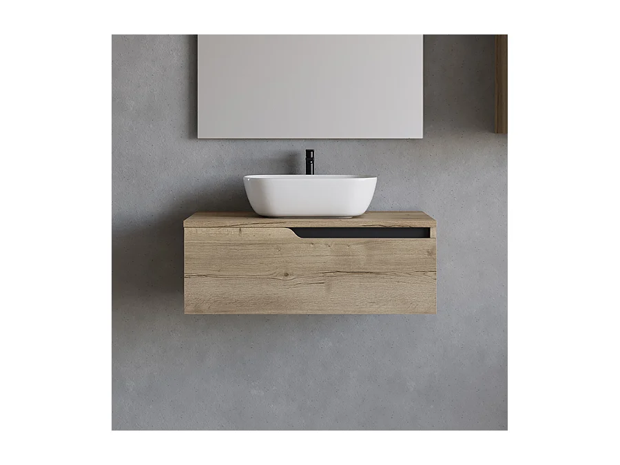 Meuble de salle de bain 80cm avec vasque à poser arrondie - sans miroir - 1 tiroir - madera miel (chêne clair) - CADIX
