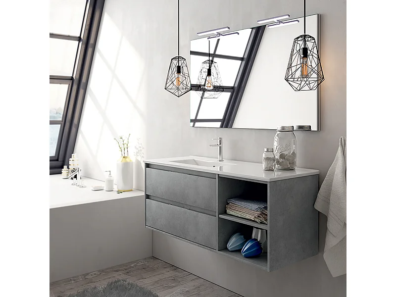 Meuble de salle de bain 120cm vasque déportée - 2 tiroirs et 2 niches - OLYMPE - ciment (gris)