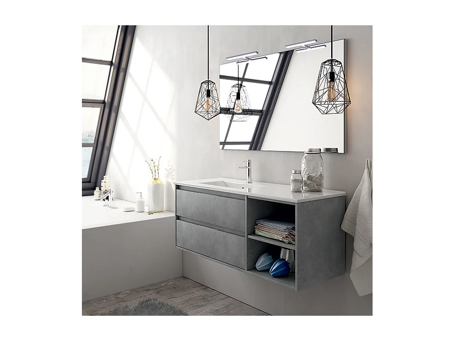 Meuble de salle de bain 120cm vasque déportée - 2 tiroirs et 2 niches - OLYMPE - ciment (gris)