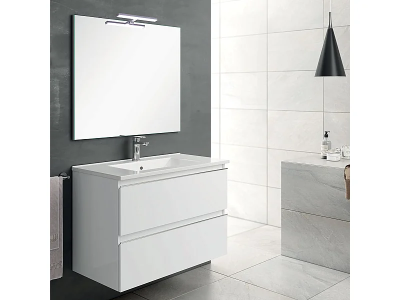 Meuble de salle de bain 60cm simple vasque - 2 tiroirs - BALEA - blanc