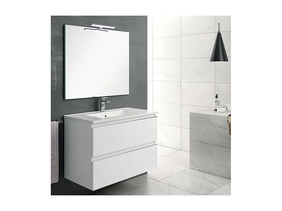 Meuble de salle de bain 60cm simple vasque - 2 tiroirs - BALEA - blanc