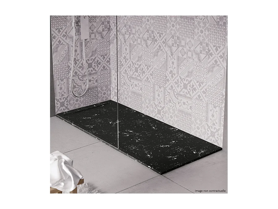 Receveur de douche en pierre naturelle extra plat à poser 70x90cm - blanc et noir marbre - ORIGINE