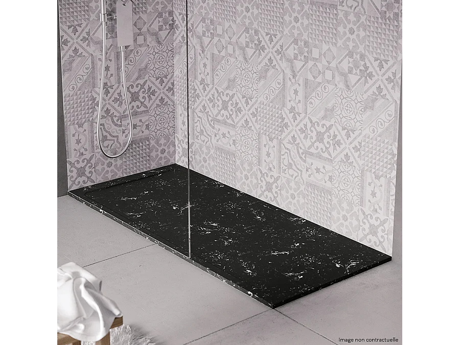 Receveur de douche en pierre naturelle extra plat à poser 70x90cm - blanc et noir marbre - ORIGINE