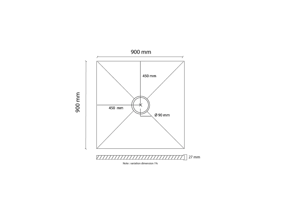 Receveur de douche en résine extra plat à poser 90x90cm - noir - RONDA