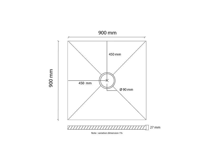 Receveur de douche en résine extra plat à poser 90x90cm - noir - RONDA