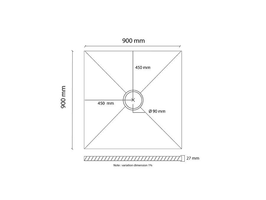 Receveur de douche en résine extra plat à poser 90x90cm - noir - RONDA