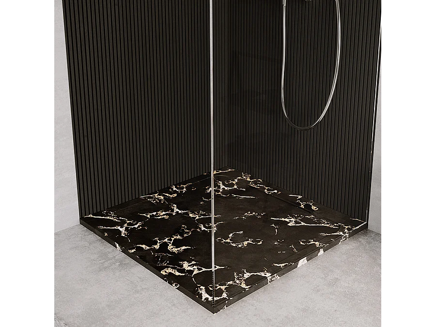 Receveur de douche en pierre naturelle extra plat à poser 70x70cm - noir marble - ORIGINE
