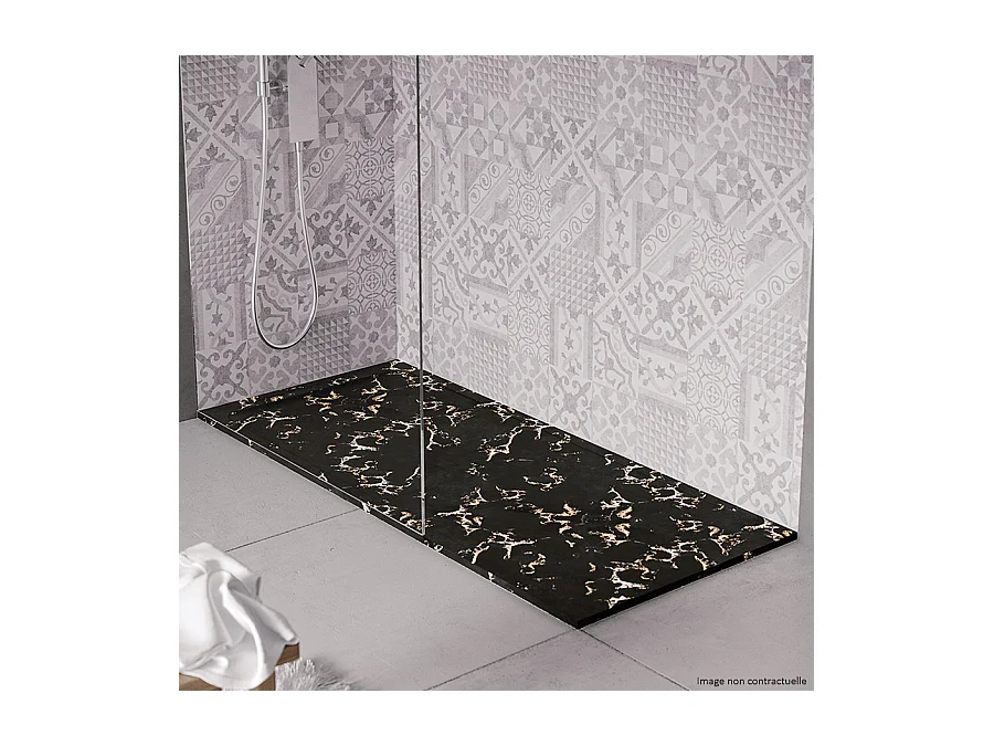 Receveur de douche en pierre naturelle extra plat à poser 80x90cm - noir marble - ORIGINE