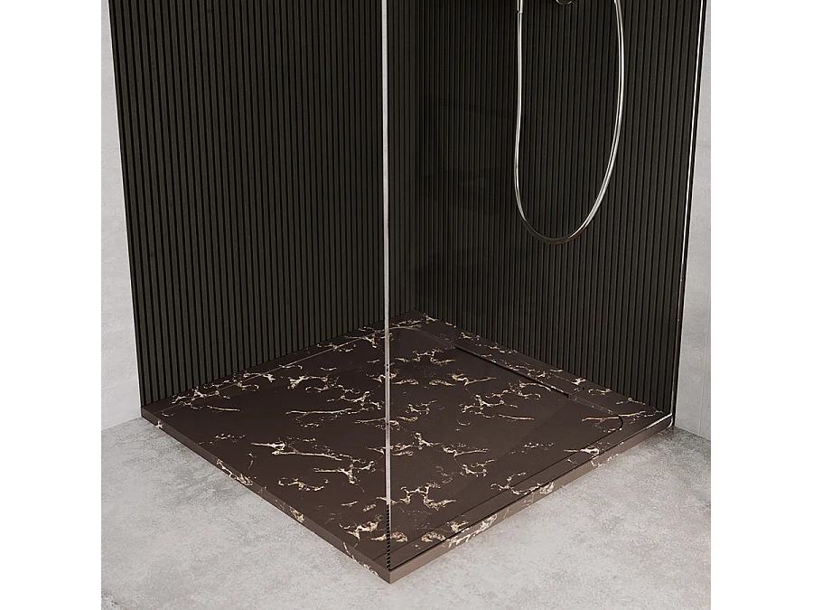 Receveur de douche en pierre naturelle extra plat à poser 80x80cm - marron marbre - ORIGINE
