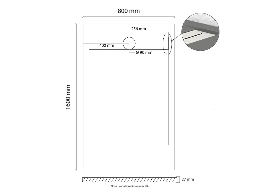 Receveur de douche en résine extra plat à poser 80x160cm - noir - Arhus