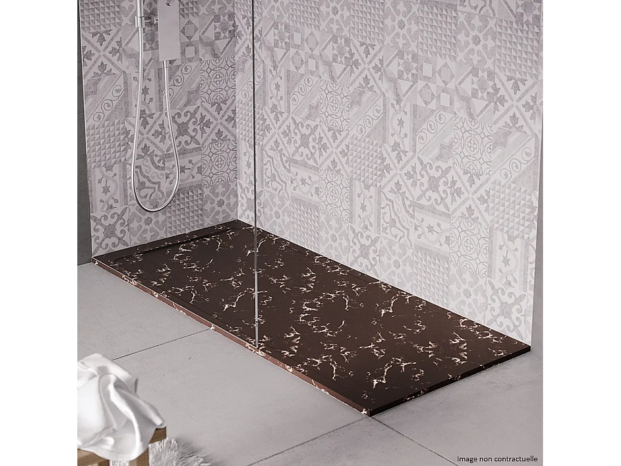 Receveur de douche en pierre naturelle extra plat à poser 80x110cm - marron marbre - ORIGINE