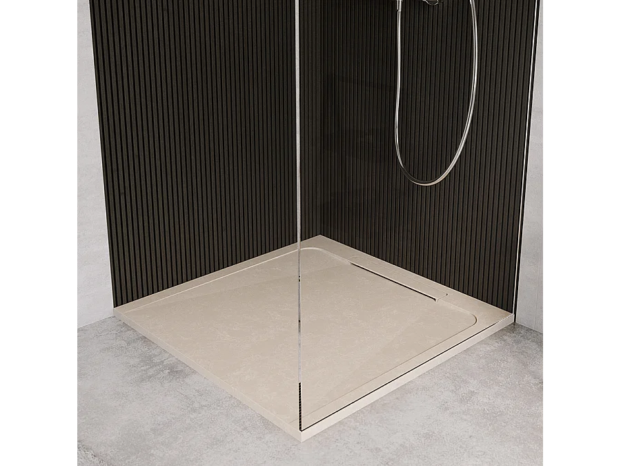 Receveur de douche en pierre naturelle extra plat à poser 90x90cm - beige marbre - ORIGINE