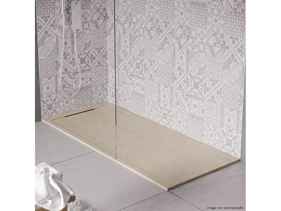 Receveur de douche en pierre naturelle extra plat à poser 90x90cm - beige marbre - ORIGINE