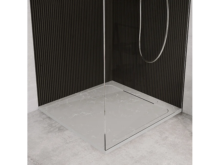 Receveur de douche en pierre naturelle extra plat à poser 80x80cm - gris marbre - ORIGINE
