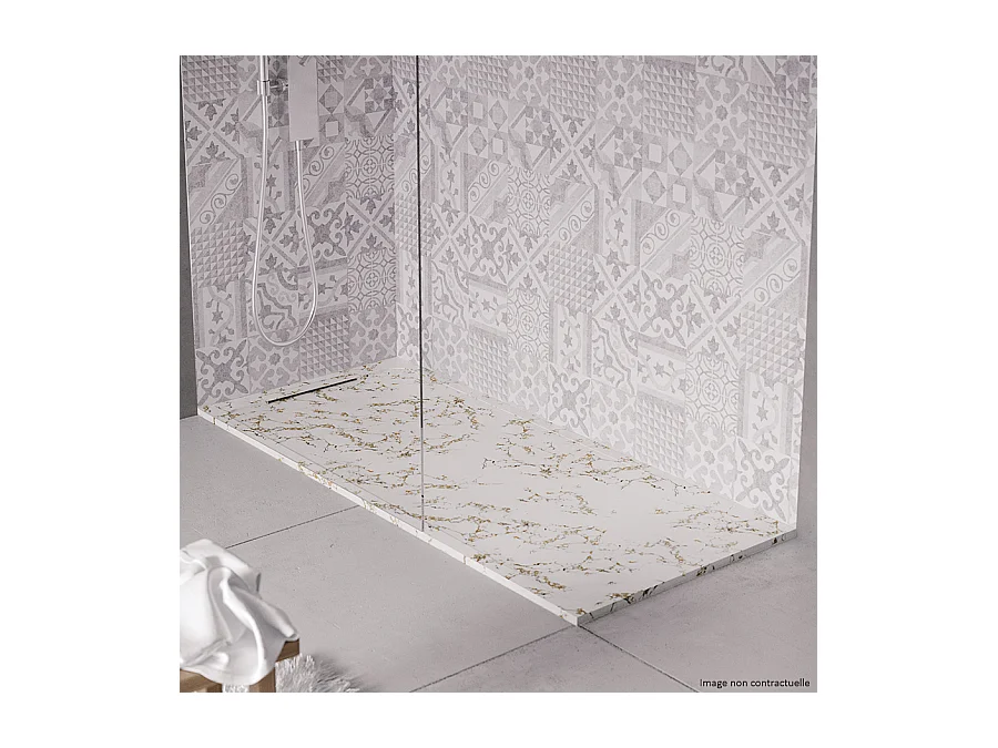 Receveur de douche en pierre naturelle extra plat à poser 80x90cm - blanc marbre - ORIGINE