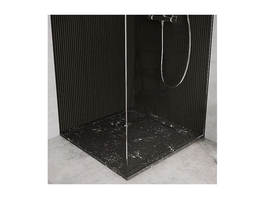 Receveur de douche en pierre naturelle extra plat à poser 90x90cm - blanc et noir marbre - ORIGINE