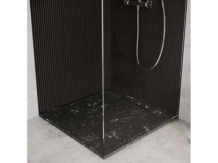 Receveur de douche en pierre naturelle extra plat à poser 90x90cm - blanc et noir marbre - ORIGINE