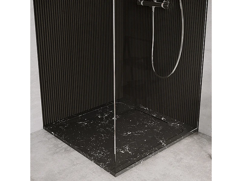 Receveur de douche en pierre naturelle extra plat à poser 90x90cm - blanc et noir marbre - ORIGINE