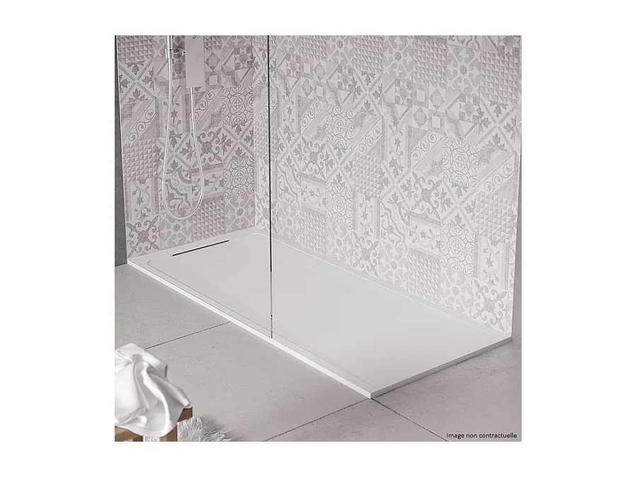 Receveur de douche en pierre naturelle extra plat à poser 80x90cm - blanc - ORIGINE