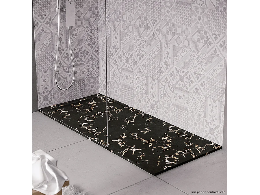 Receveur de douche en pierre naturelle extra plat à poser 80x180cm - noir marble - ORIGINE