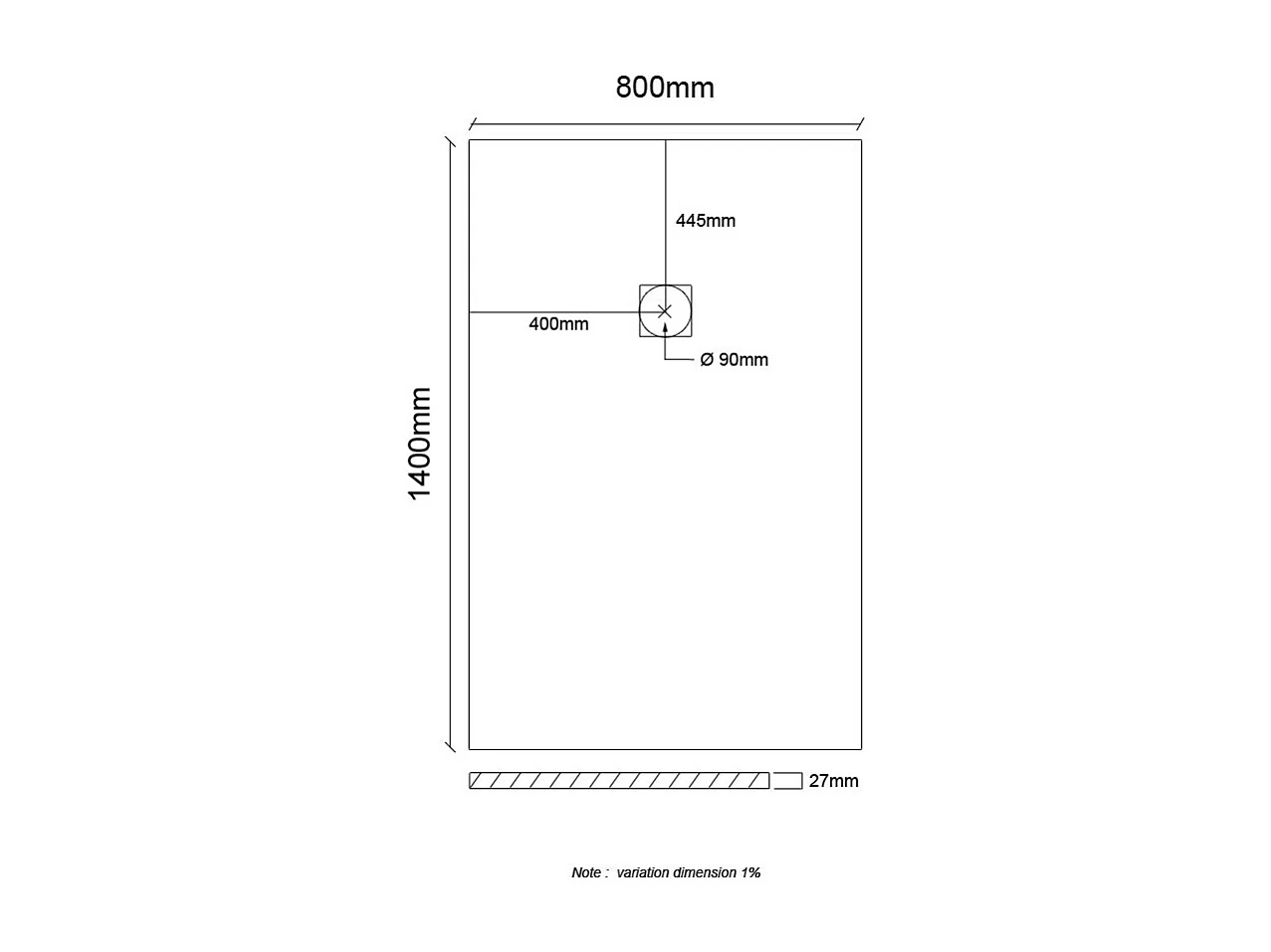 Receveur de douche en résine extra plat à poser 80x140cm - ciment (gris) - RIO