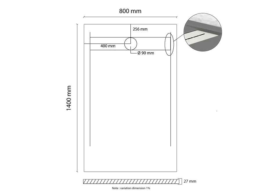 Receveur de douche en résine extra plat à poser 80x140cm - blanc - Arhus