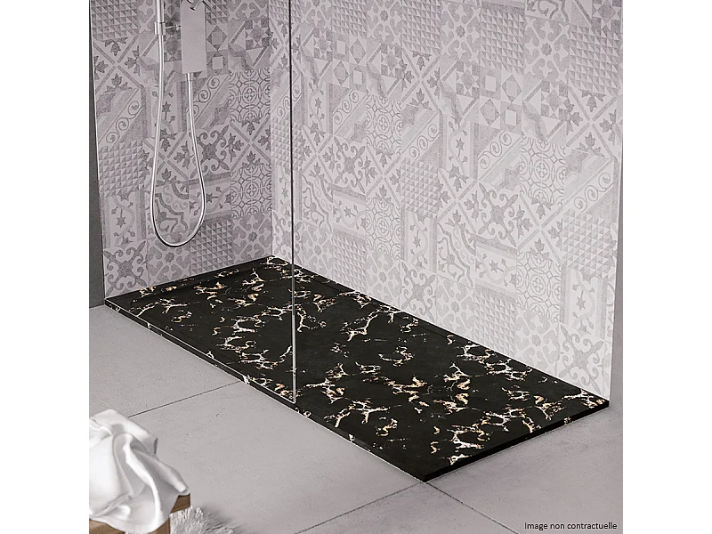 Receveur de douche en pierre naturelle extra plat à poser 70x120cm - noir marble - ORIGINE