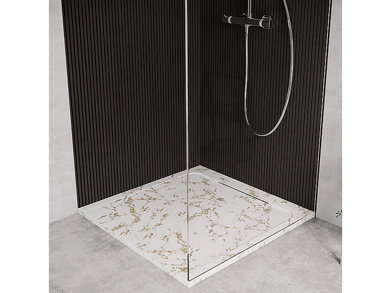 Receveur de douche en pierre naturelle extra plat à poser 80x80cm - blanc marbre - ORIGINE