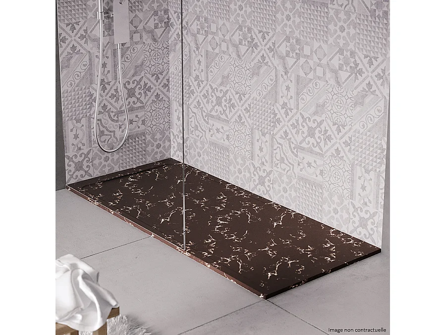 Receveur de douche en pierre naturelle extra plat à poser 80x90cm - marron marbre - ORIGINE
