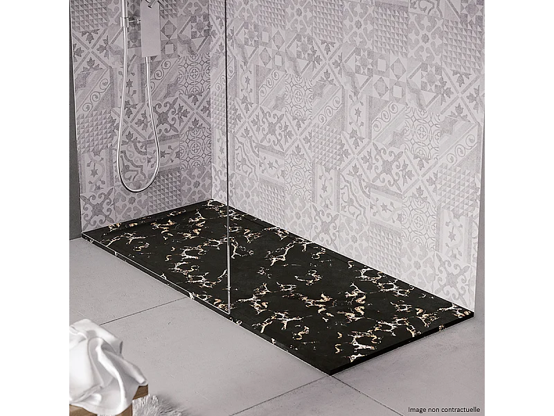 Receveur de douche en pierre naturelle extra plat à poser 80x200cm - noir marble - ORIGINE