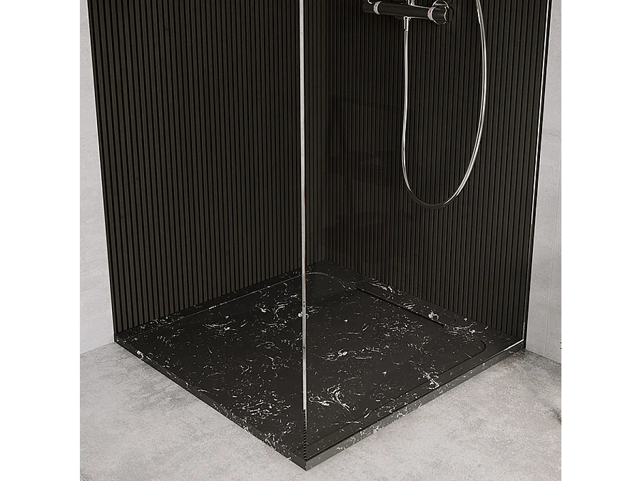 Receveur de douche en pierre naturelle extra plat à poser 70x70cm - blanc et noir marbre - ORIGINE