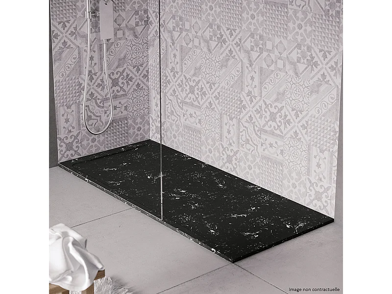 Receveur de douche en pierre naturelle extra plat à poser 90x190cm - blanc et noir marbre - ORIGINE