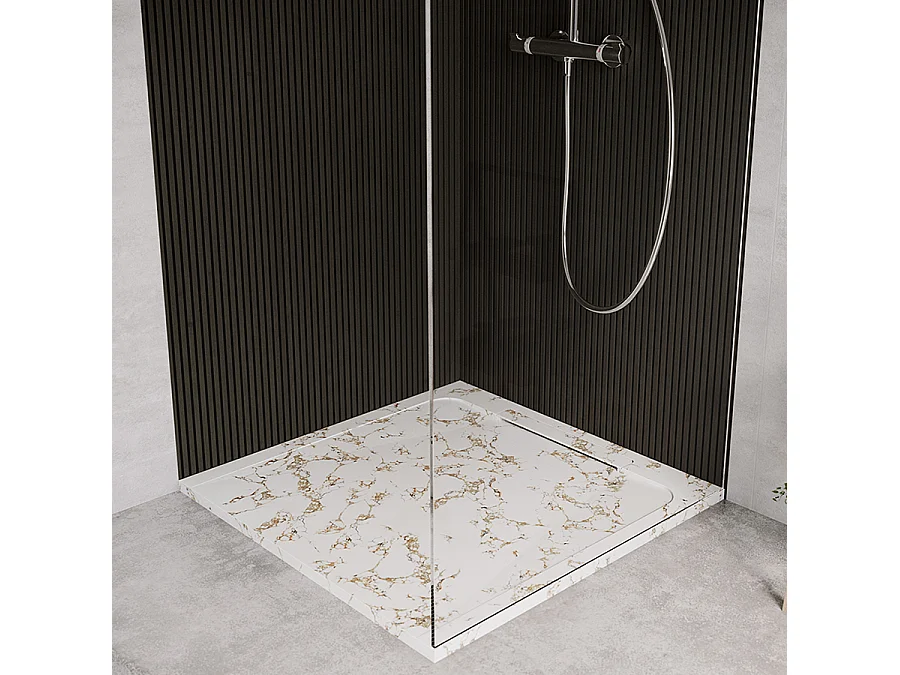 Receveur de douche en pierre naturelle extra plat à poser 70x70cm - blanc marbre - ORIGINE