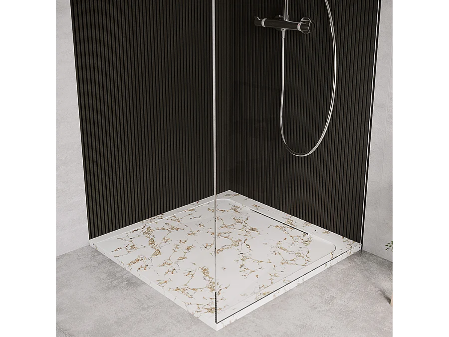 Receveur de douche en pierre naturelle extra plat à poser 70x70cm - blanc marbre - ORIGINE