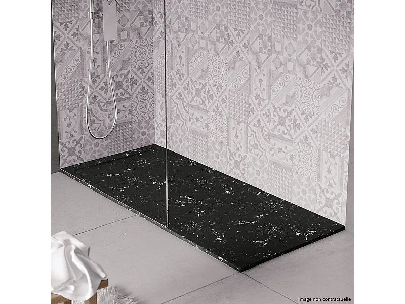 Receveur de douche en pierre naturelle extra plat à poser 80x160cm - blanc et noir marbre - ORIGINE