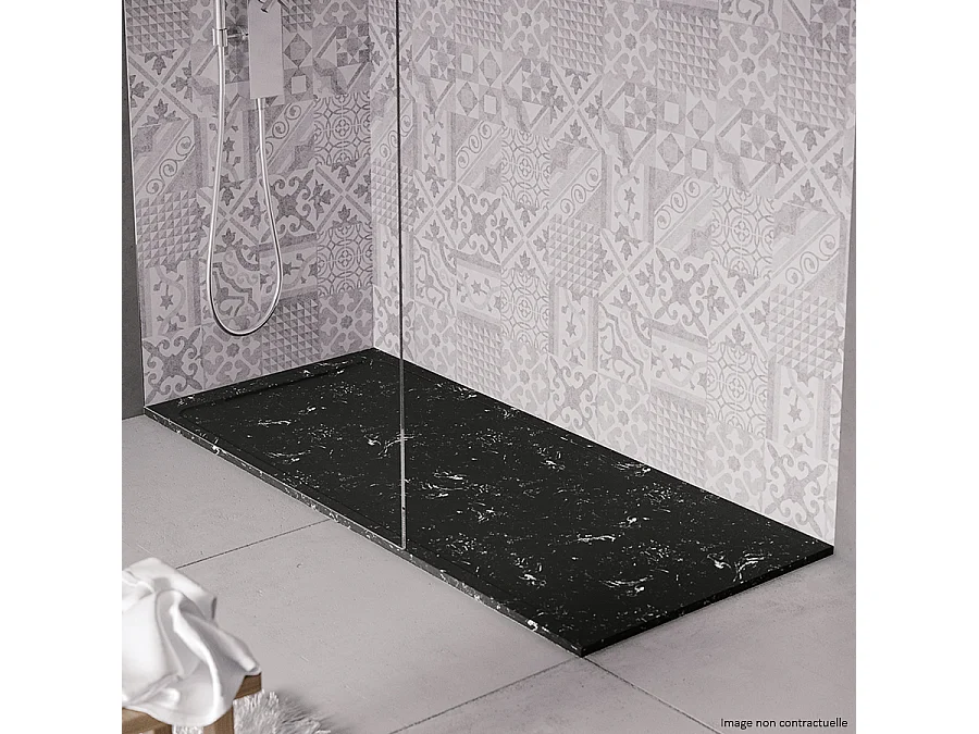 Receveur de douche en pierre naturelle extra plat à poser 80x120cm - blanc et noir marbre - ORIGINE