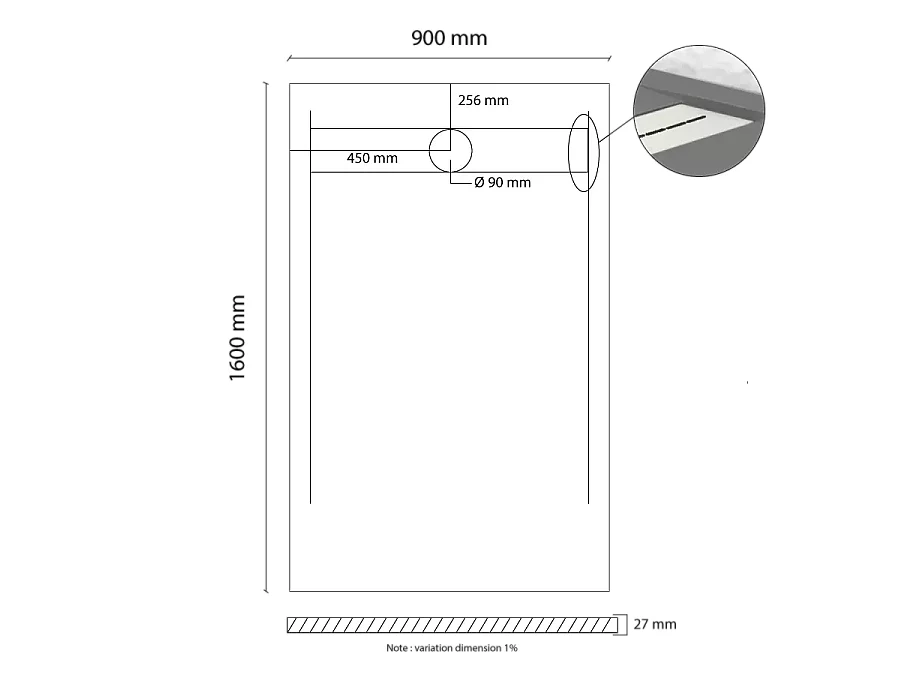 Receveur de douche en résine extra plat à poser 90x160cm - anthracite - Arhus