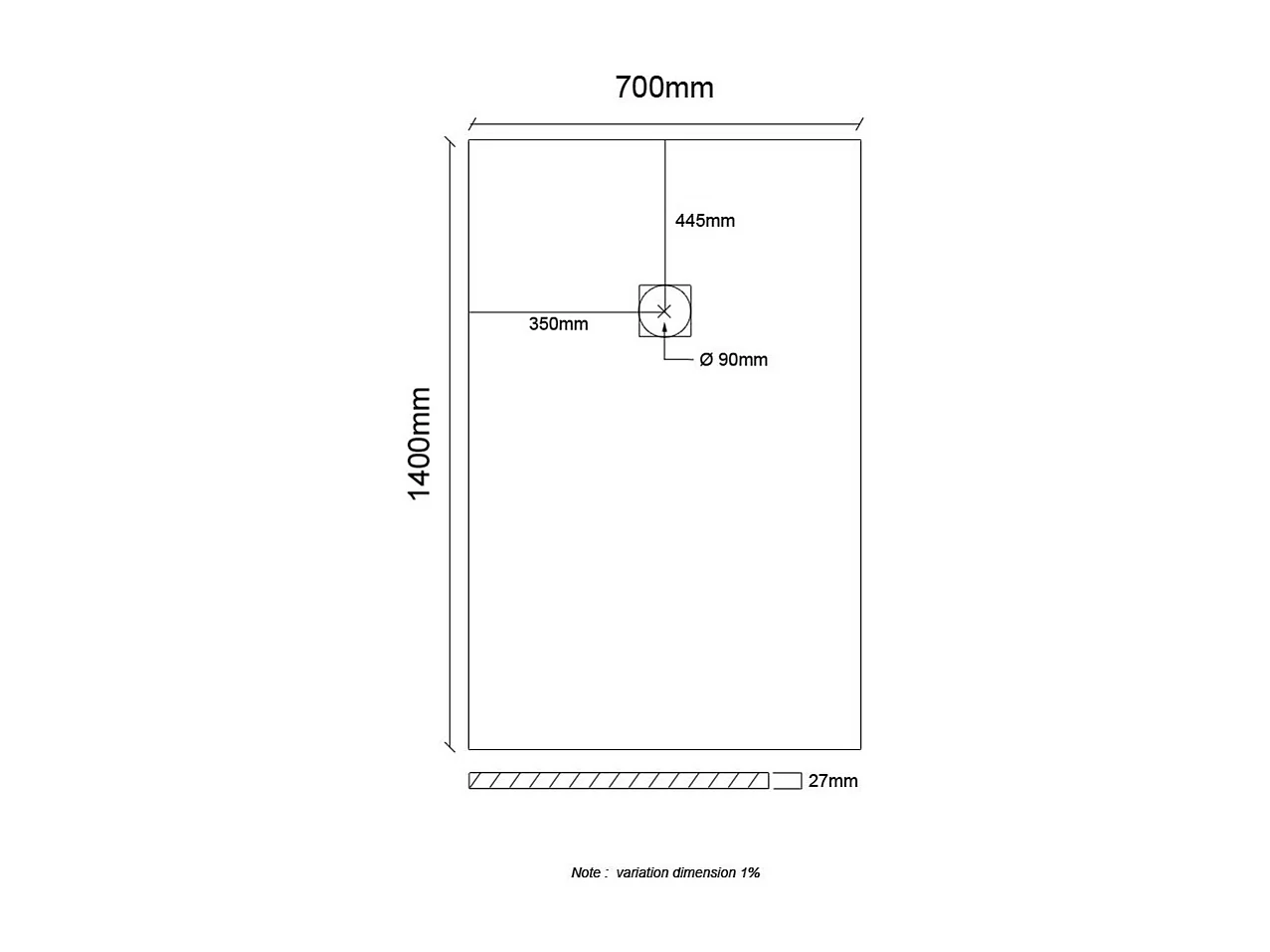Receveur de douche en résine extra plat à poser 70x140cm - noir - RIO